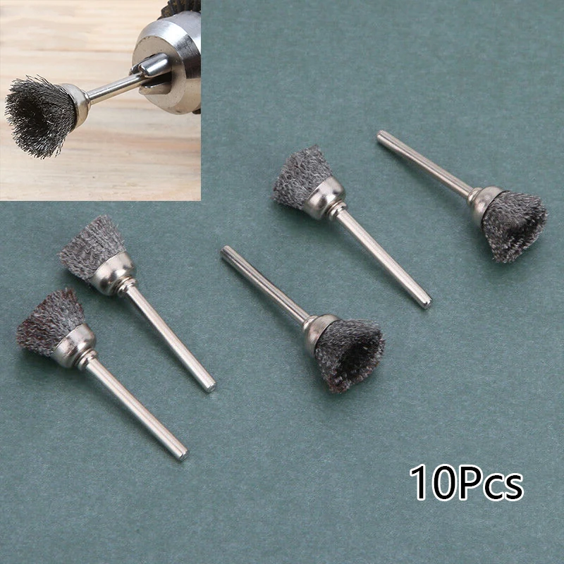 

10Pcs Mini Wire Brush Brass Cup Wheel Drill Rotary Tools Polishing Wheels Rotary Tools Metal Rust Removal Brush Set 3x13mm