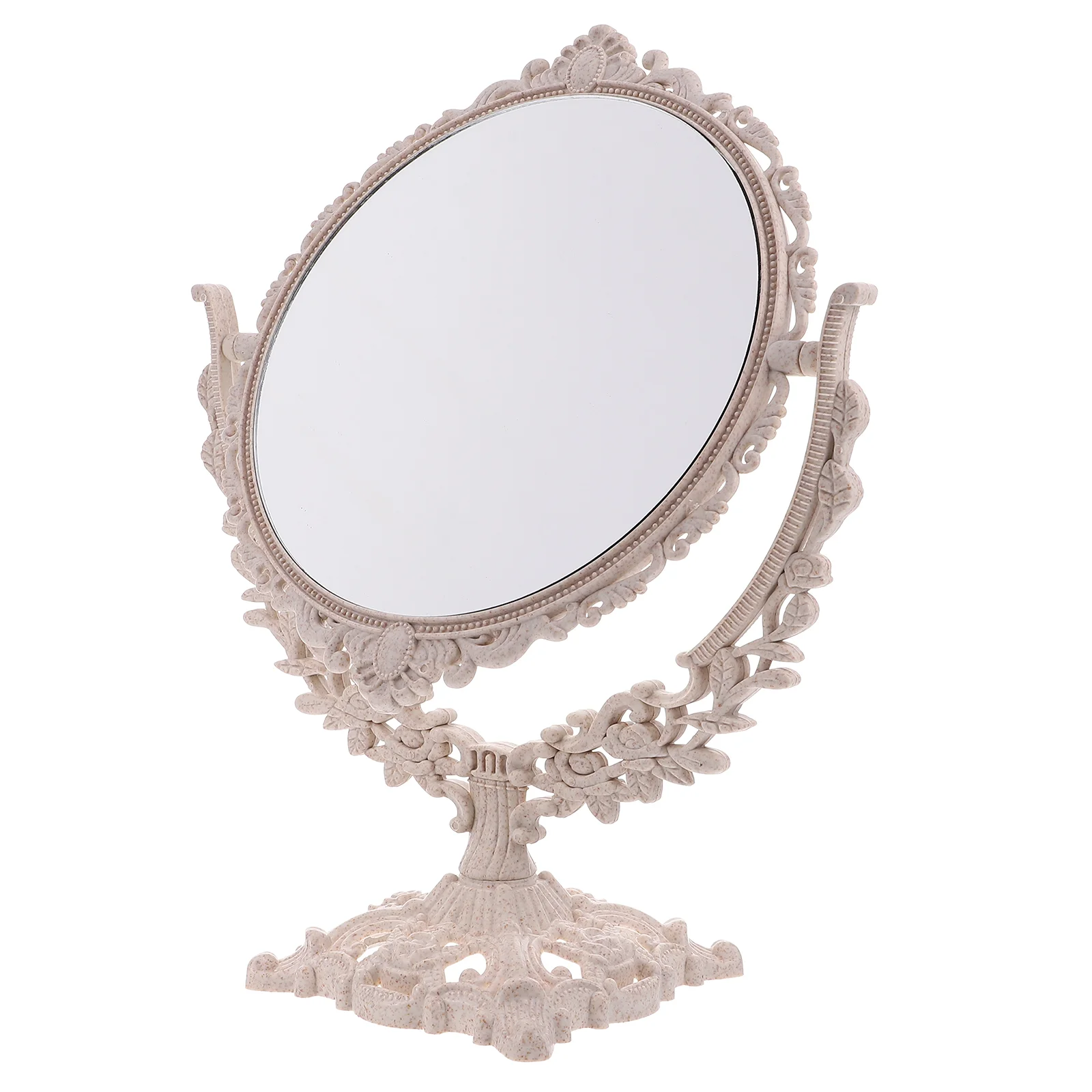

Mirror Makeup Vintage Tabletop Vanity Table Retro Desktop Oval Cosmtic Mirrors Double Sided Rotatable Decorative Dressing Round