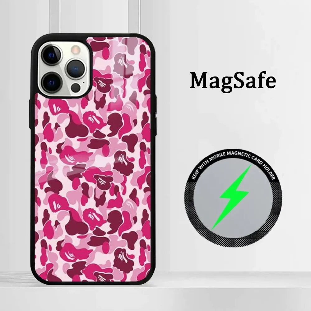 Чехол для телефона ABC CAMO B-bape-E IPhone 16 15 14 13 12 11 Pro Max Plus Mini Magsafe Mirror беспроводной