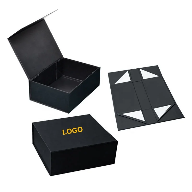 Custom Luxury Black White Small Large Big Closure Folding Foldable Paper Packaging Magnetic Handbag Shoe Clothing Hair Gift Box