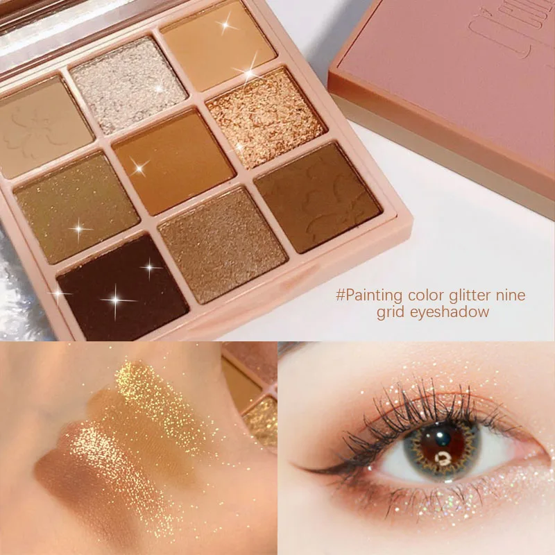 

Peach Pink Chocolate Brown 9 Color Eye Shadow Palette Eyeshadow Palette With Mirror Shimmer Shiny Eyeshadow