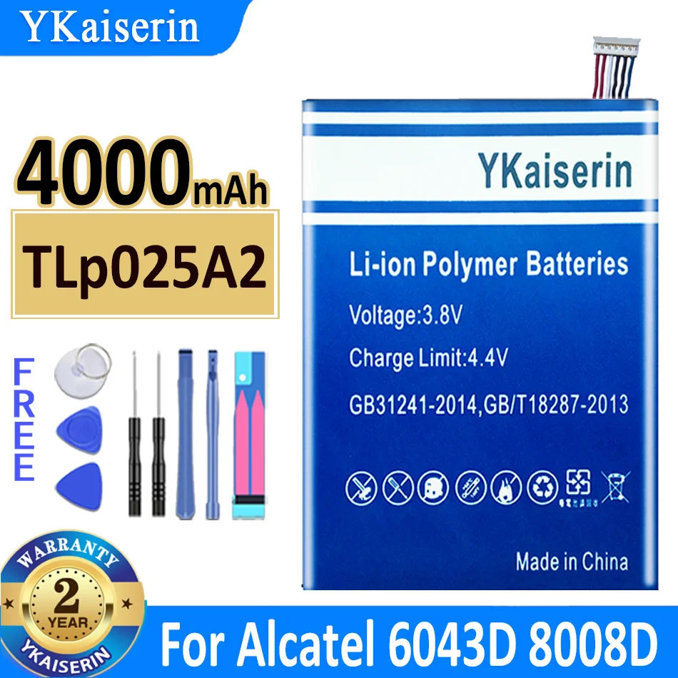 

4000mAh YKaiserin Battery TLp025A2 For Alcatel One Touch Onetouch POP C9 Dual 7047D Idol X Plus XPlus OT 6043D 8000D Bateria