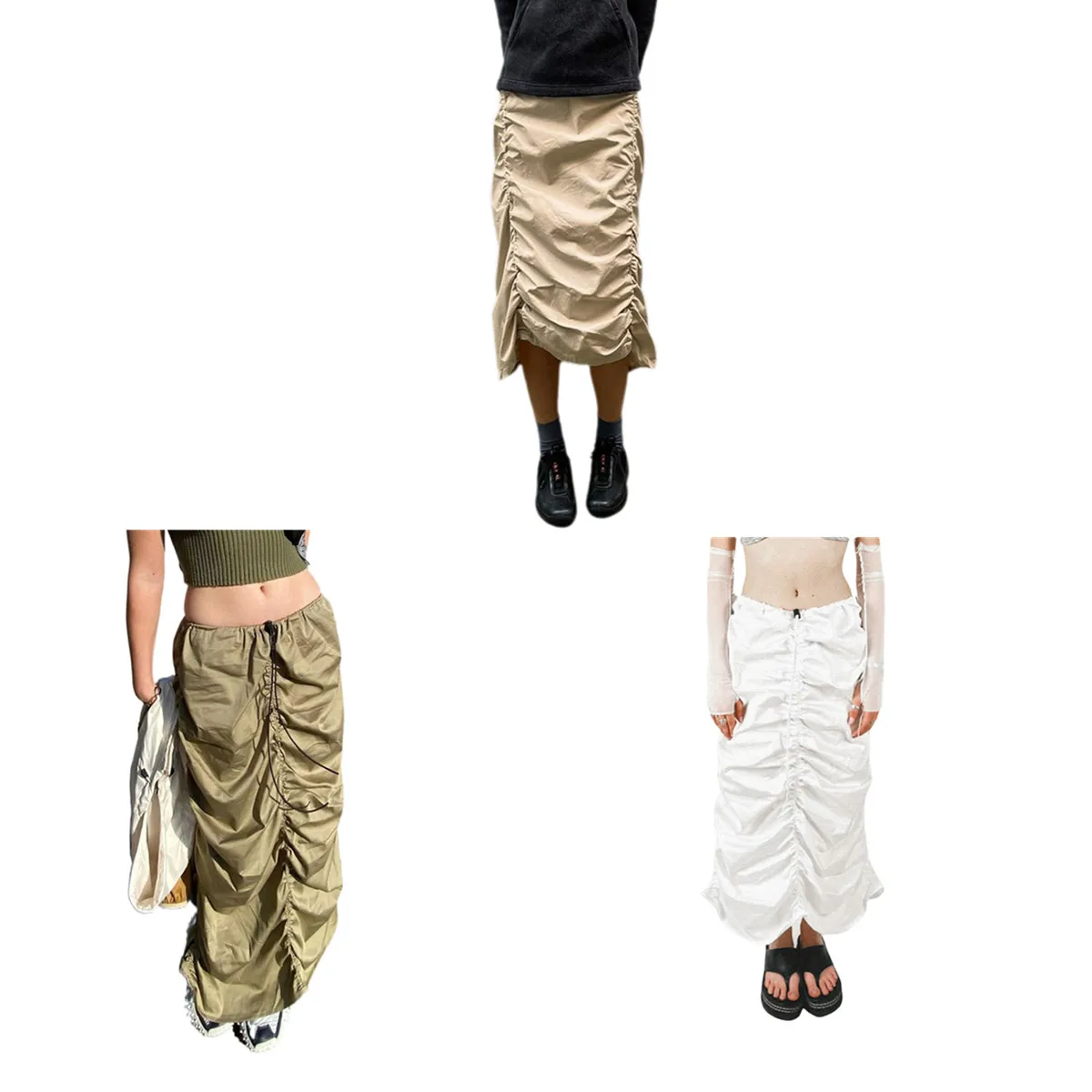 

Retro Y2K Solid Cargos Skirts Vintage Streetwear Pockets Long Skirts Harajuku Cute Aesthetic 2000s Outfits