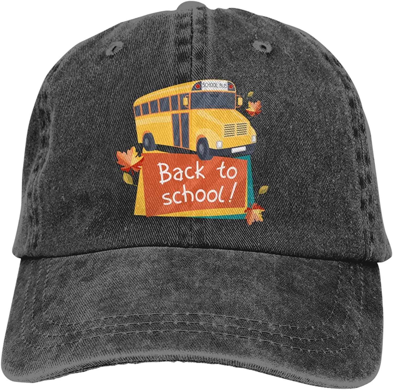

School Bus Back to School Adjustable Hats for Men Women Funny Baseball Cap Vintage Dad Hat Black