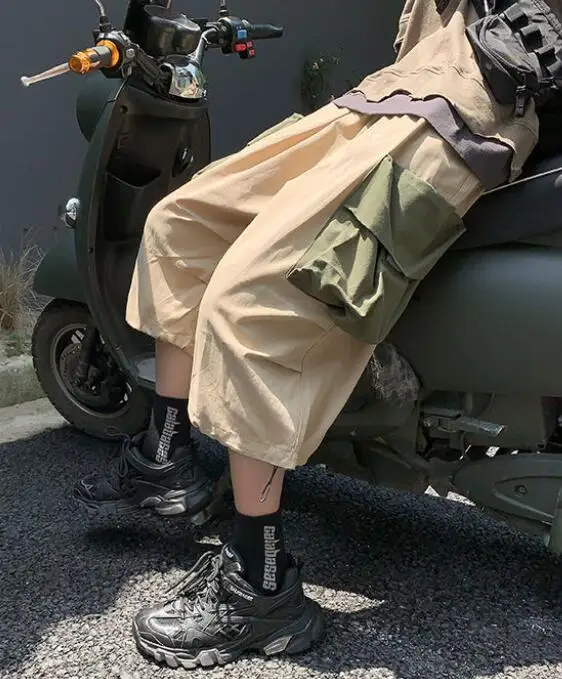 Summer Japanese Overalls Shorts Men's And Women's Big Pockets Loose Casual Straight-Leg Pants Five-Point Shorts