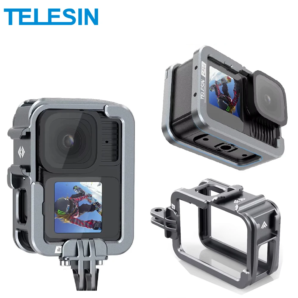 TELESIN чехол с рамкой из алюминиевого сплава для Gopro Hero 9 10 11 12 13 вертикальная клетка