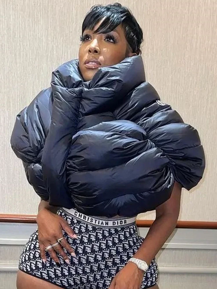Taruxy Shawl High Collar Cotton Padded Coats Women 2022 Winter High Street Slim Warm Cropped Parkas Mujer Coats Y2K Jackets