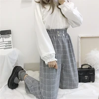 new fashion straight high waist harajuk all match loose streetwear women plaid pants korean ankle length sweet chic female
