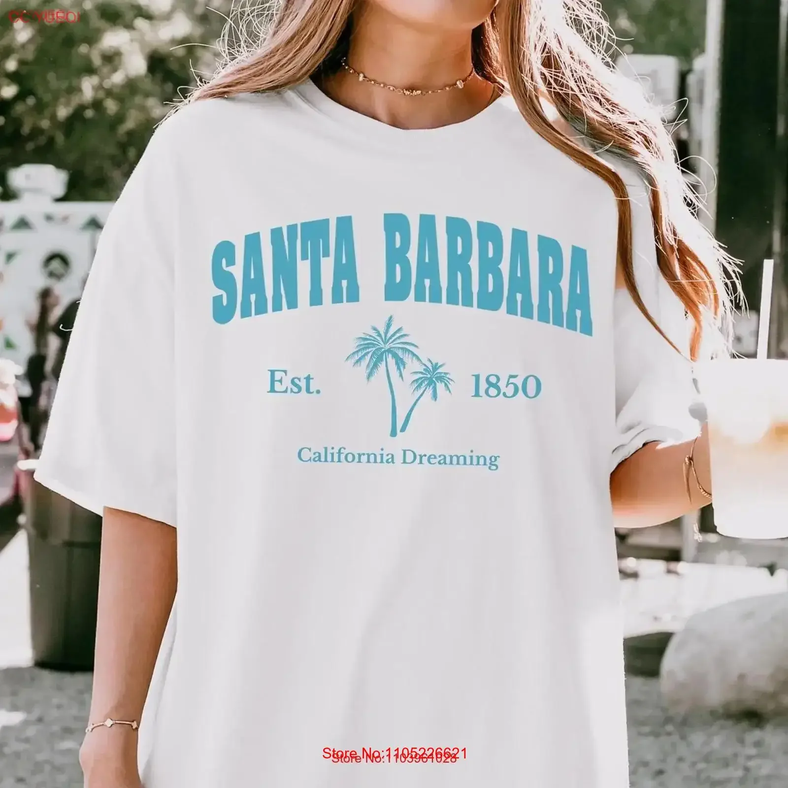 Фото Футболка Santa Barbara 1850 в стиле ретро, сувенир из Калифорнии, пляжный городской подарок, минималистичная одежда для путешествий, винтажная, в стиле уличной моды, с эффектом потертости №1