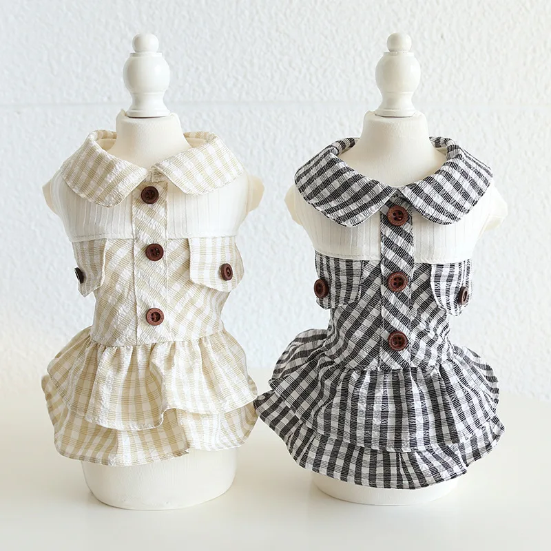 

Doll Collar Dog Clothes Dress Plaid Shirt Skirt Dogs Clothing Kawaii Small Pet Sweet Cute Spring Summer Costume Ropa Para Perro