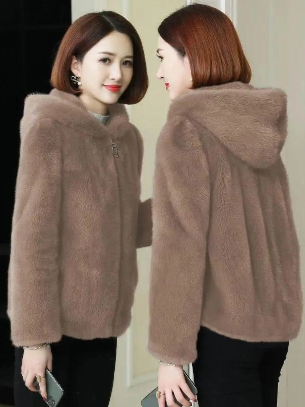 Double-sided Plush Polar Grain Hoodie Women Winter Plus size Cardigan Thickened Fleece-lined Warm Imitation Lamb