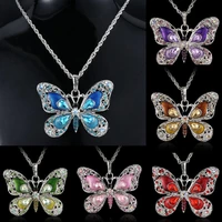 new fashion painting oil rhinestone butterfly necklace european and american personality sweater chain ladies jewelry wholesale