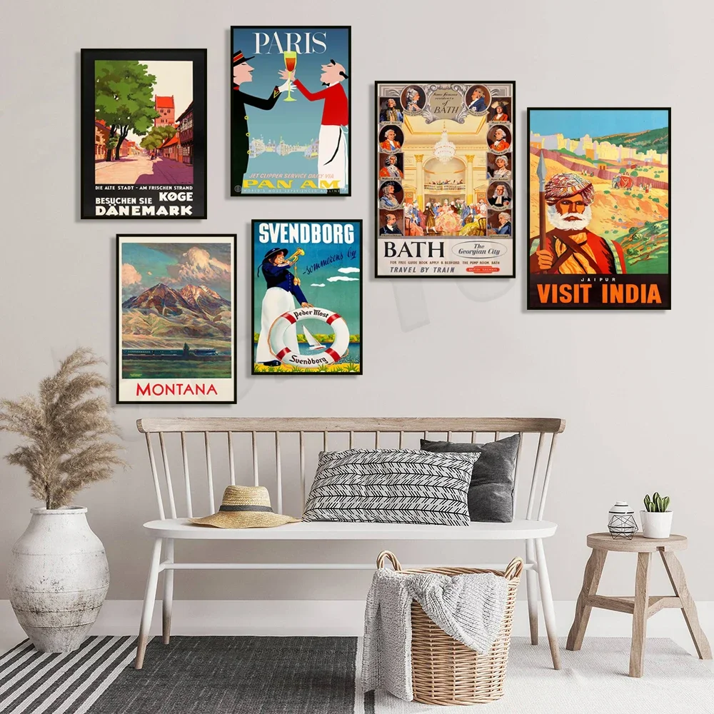 Дорожные постеры для Монтана Монггенева Англия Швейцария Берн Джаaipur Индия