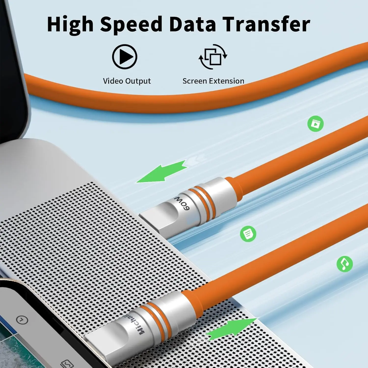 Фото Hichain PD240W USB C Кабель для быстрой зарядки Мягкий жидкий силиконовый кабель типа C для iphone Ноутбук Планшеты Наушники 1,2 м/2 м №4