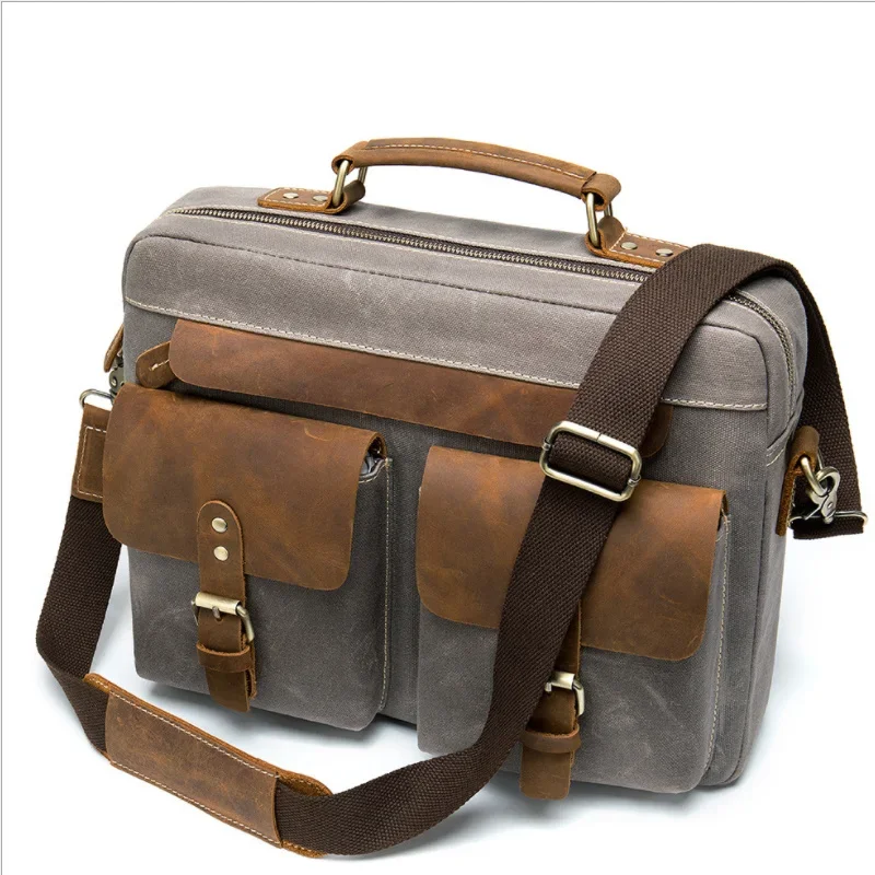 

Повседневная холщовая рабочая сумка для ноутбука 14 дюймов, Мужская школьная сумка для ноутбука, кожаная женская сумочка, портфель