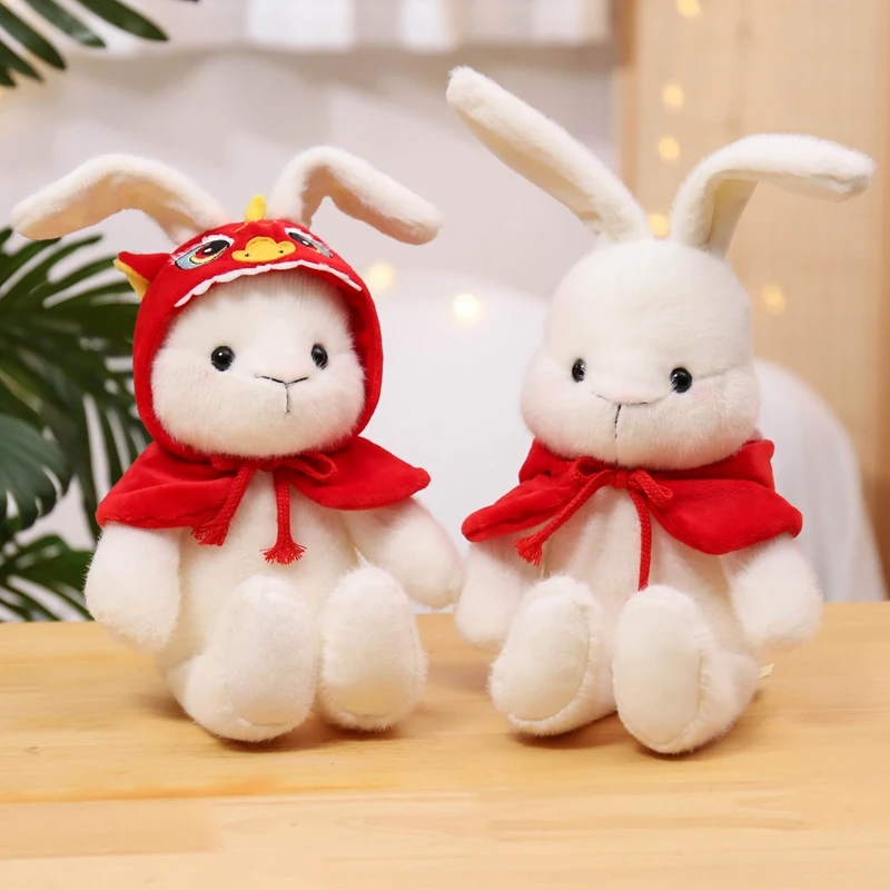 Cartoon New Year Cloak Rabbit Pillow Plush Toy Car Stuffed Toy Animal Models Photo Props Baby Gift