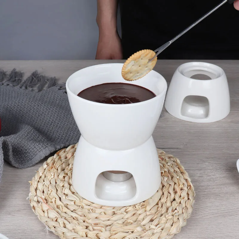 Mini Fondue Set with Candle/fork Custom Ceramic Fondue Pot Swiss Cheese Chocolate Melting Hotpot Fondue Set with Fork