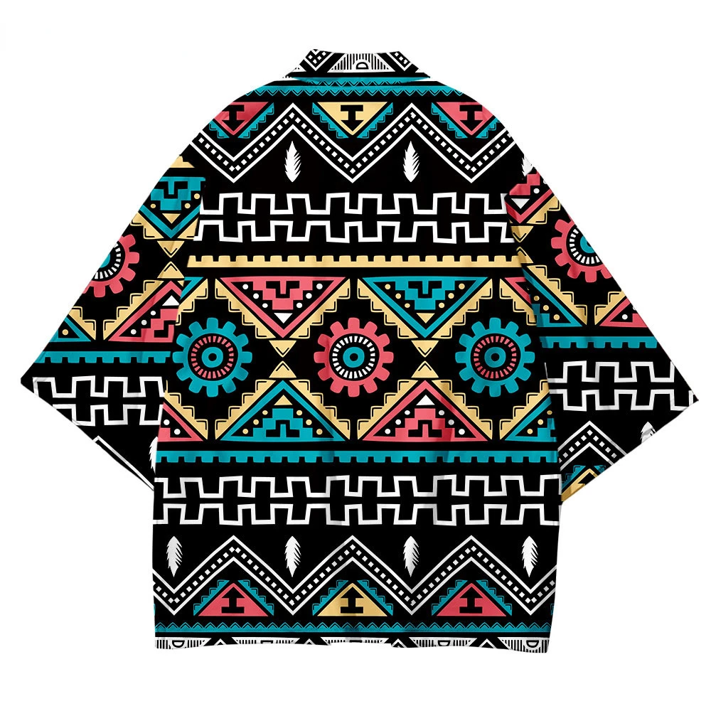 

Japanese Fashion Kimono Streetwear Cardigan Robe Plus Size Retro Geometry Loose Women Men Haori Top Yukata Perform