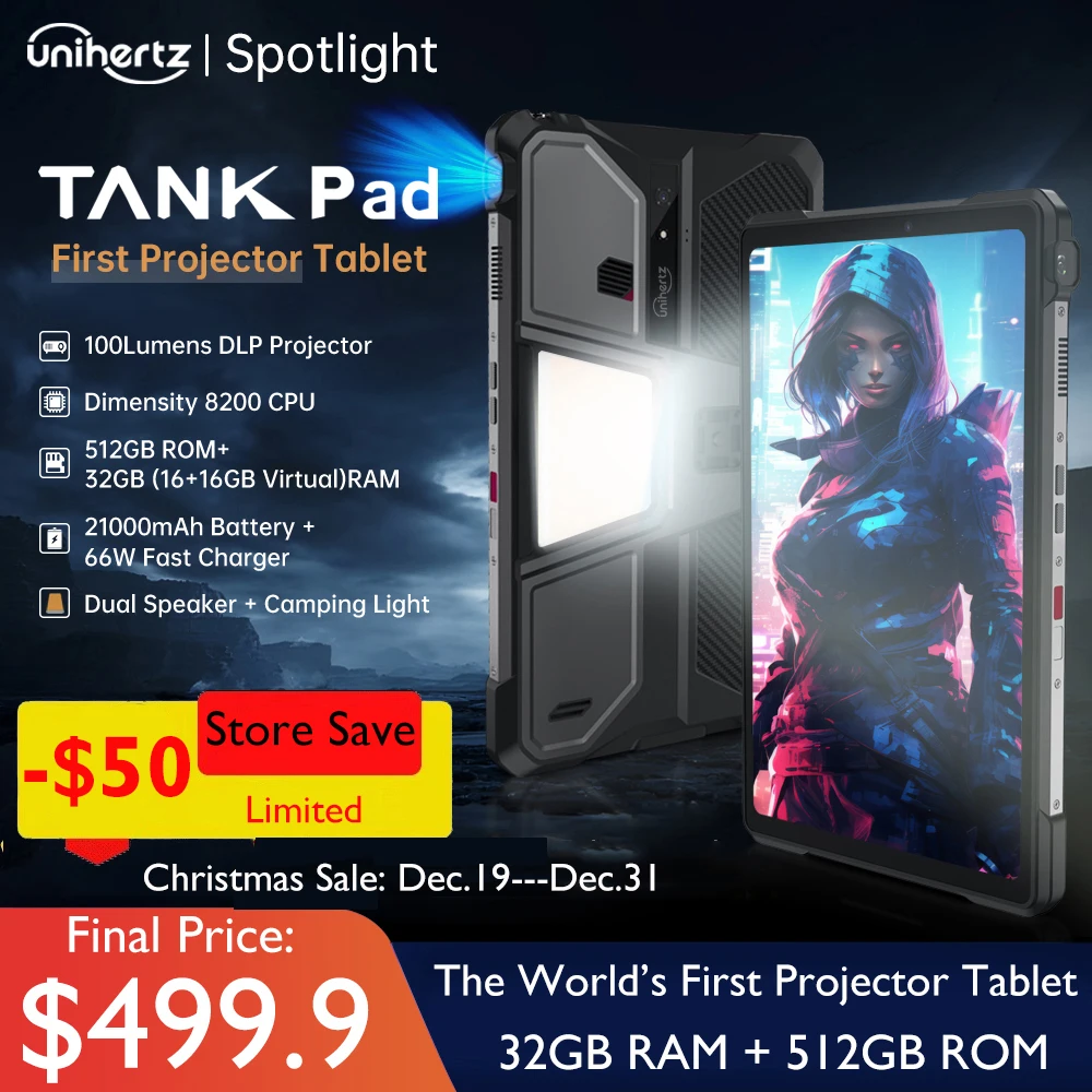Фото Unihertz Tank PAD 8849 Прочный проектор Телефон Планшет Android 32 ГБ 512 ГБ 21000 мАч 10,95 