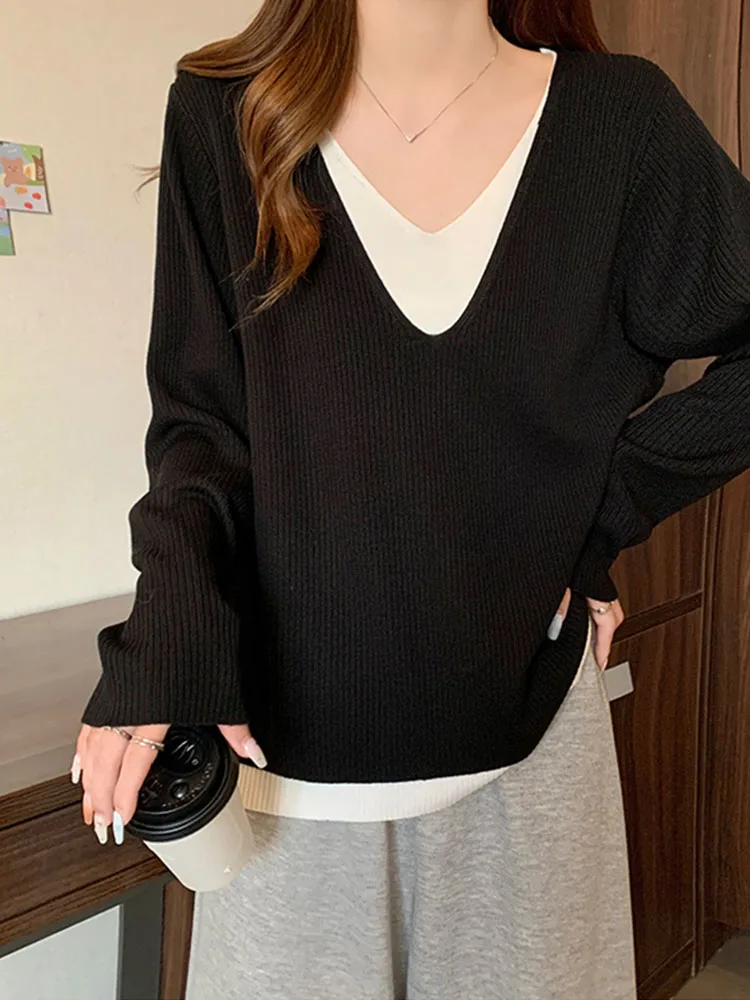 Модный простой классический дизайнерский свитер в стиле пэчворк женские вязаные