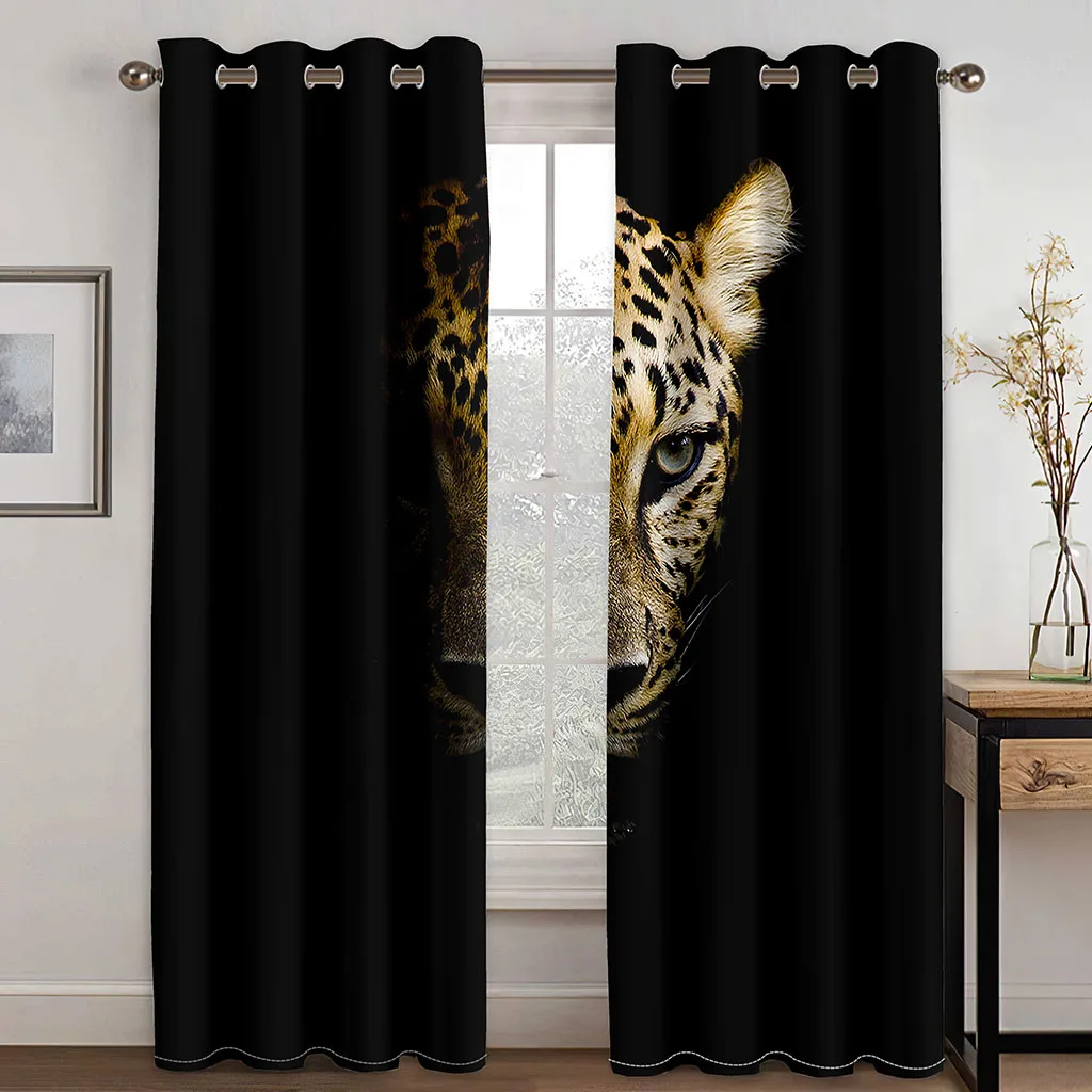 

Thick 2Pieces 90% Shading Animal Lion Leopard Panther Sunshade Blackout Window Curtain Kid Bedroom Living Room Kicthen Door Hall