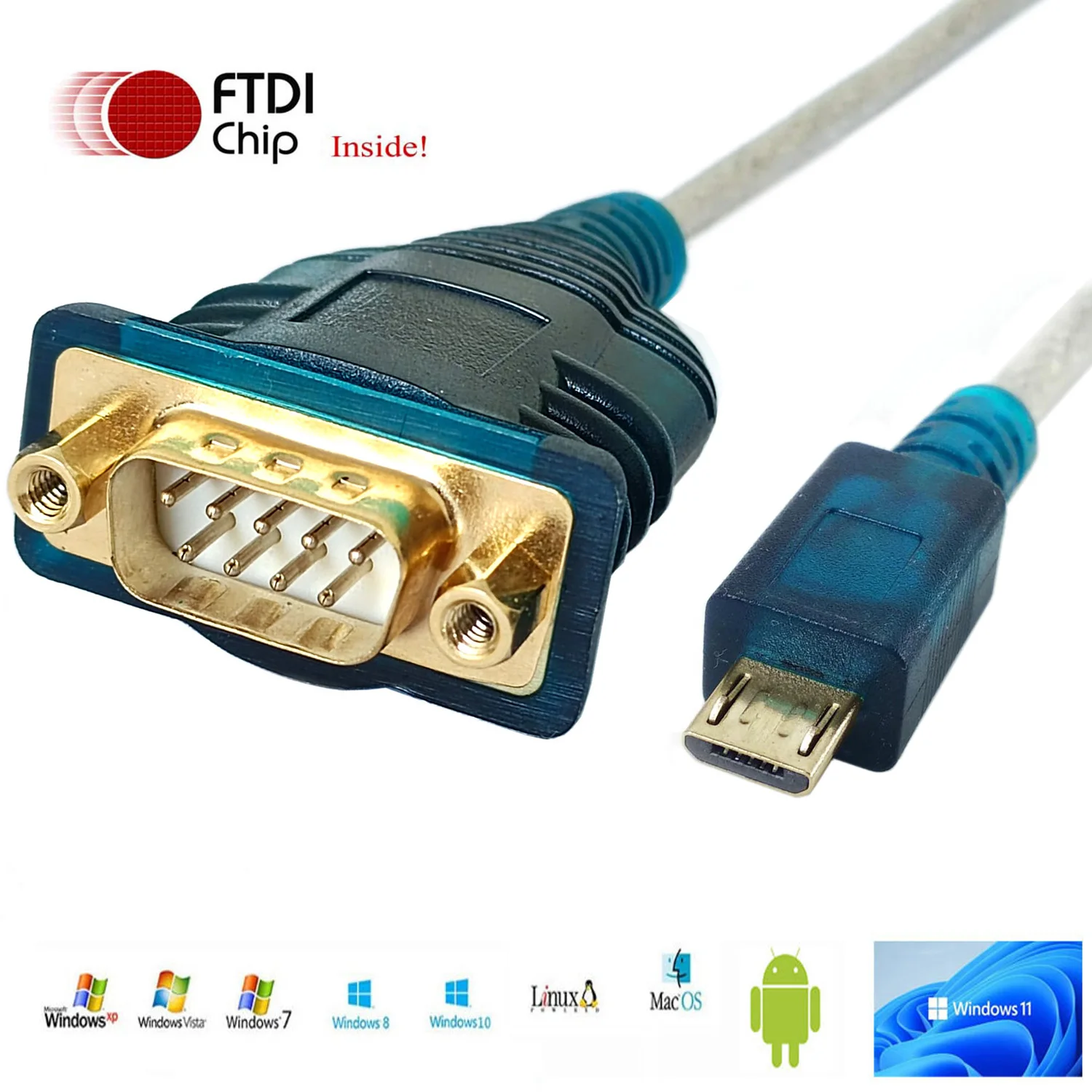 Позолоченный FTDI Micro USB к RS232 9-контактный штекер для POS-принтера, сканер QR-кода, соединение с узлом сотового телефона