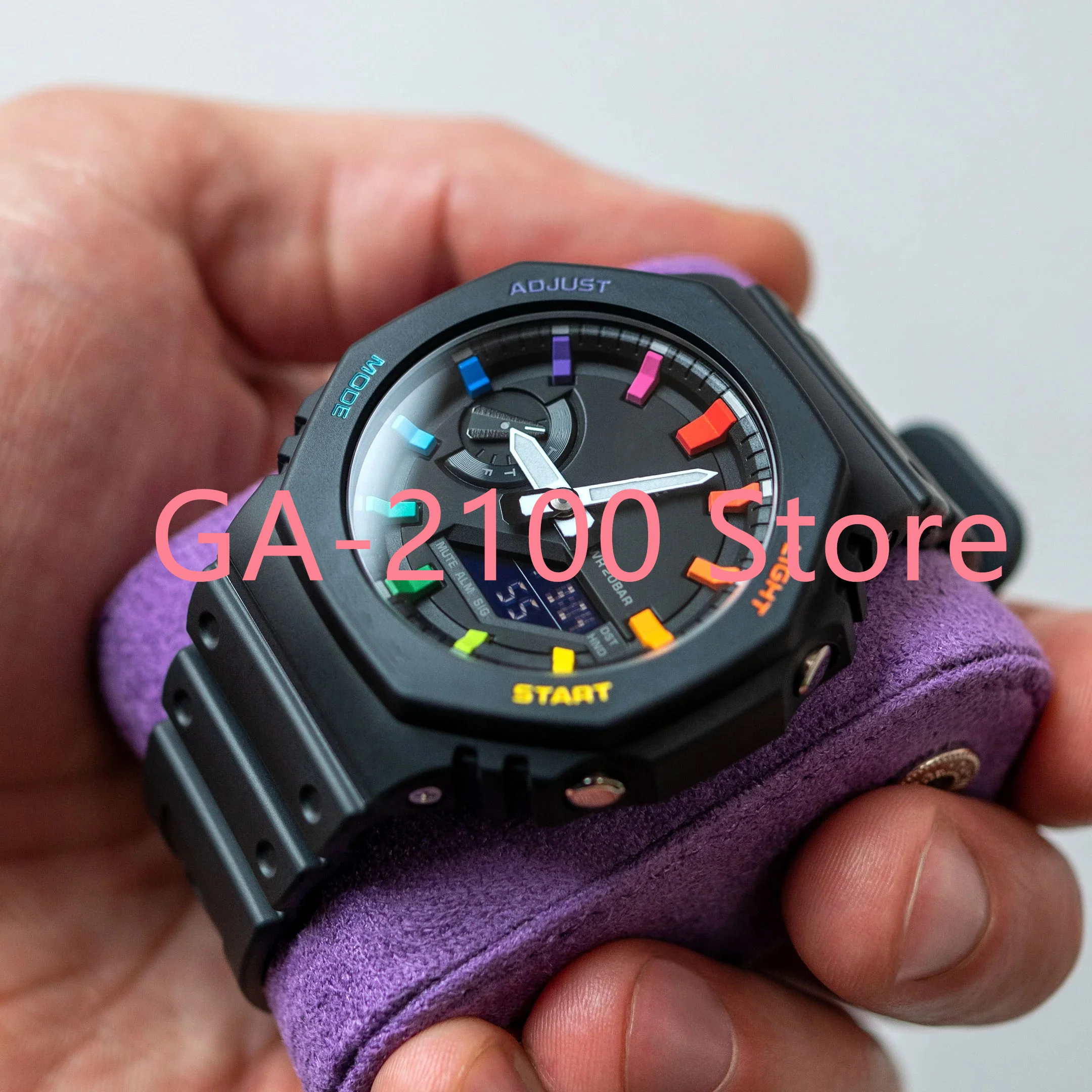 

Men's Sports Quartz Digital AAA 2100 Original shock watch Detachable assembled oak LED dial black color rainbow series