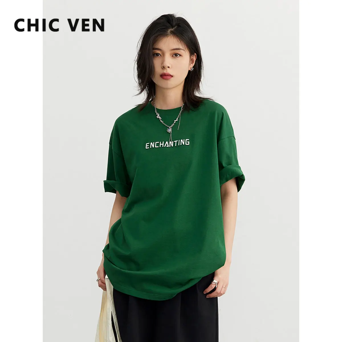 

CHIC VEN Women T-shirt Streetwear Casual Loose Reflective Embossed Letter Female Top Fashion Tees for Girl Summer 2023