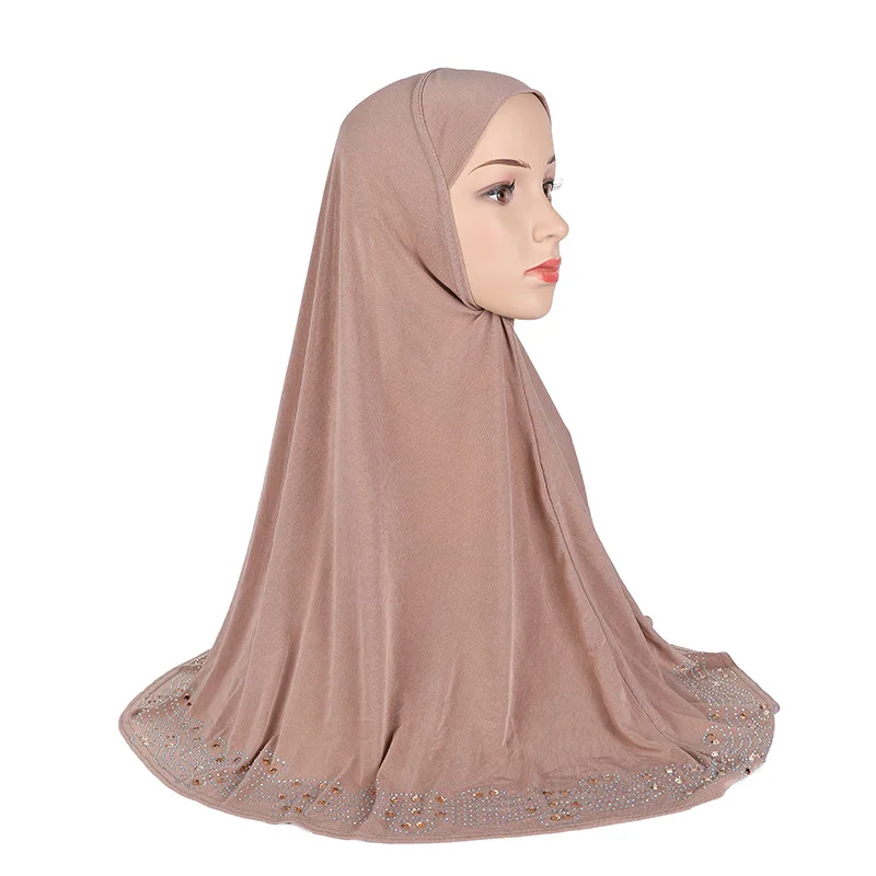 H001 high quality medium size 70*70cm muslim amira hijab with rhinestones pull on islamic scarf head wrap  muslim fashion
