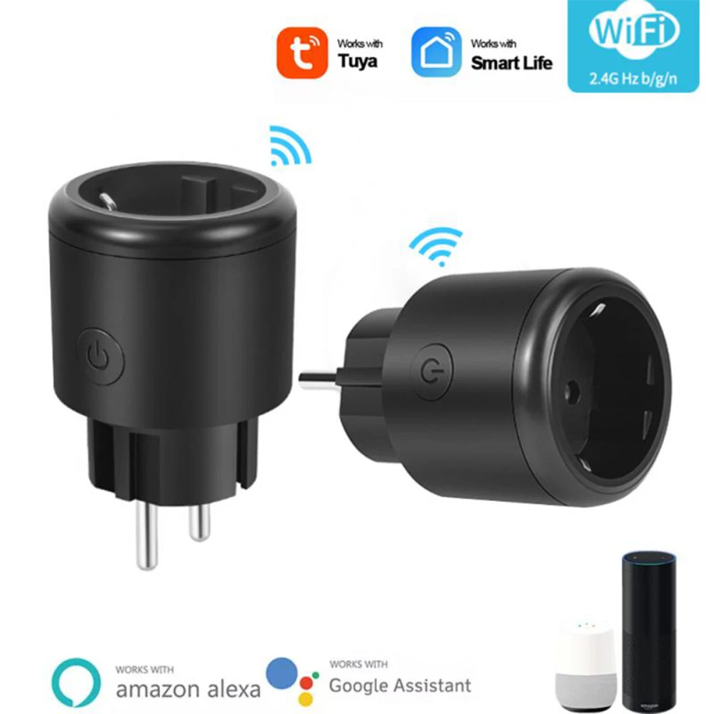 Купи Black 16A Smart Socket EU WIFI Smart Plug Smart Home Voice Timer Power Monitor Outlet For Tuya Smart Life APP Alexa Google Home за 626 рублей в магазине AliExpress