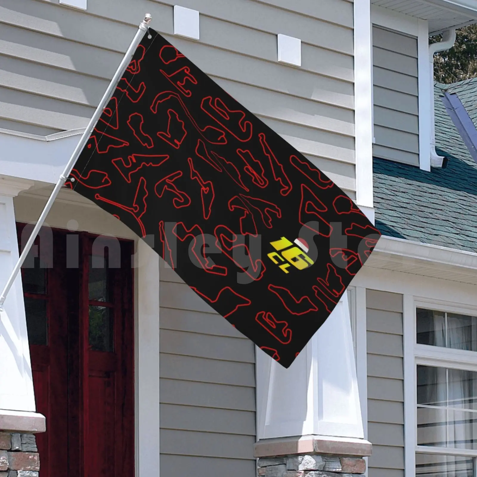 Cl 16-Circuits Pattern Outdoor Decor Flag Car Race Track Racing Scuderia Team Lecrerc Monaco Italy Italian