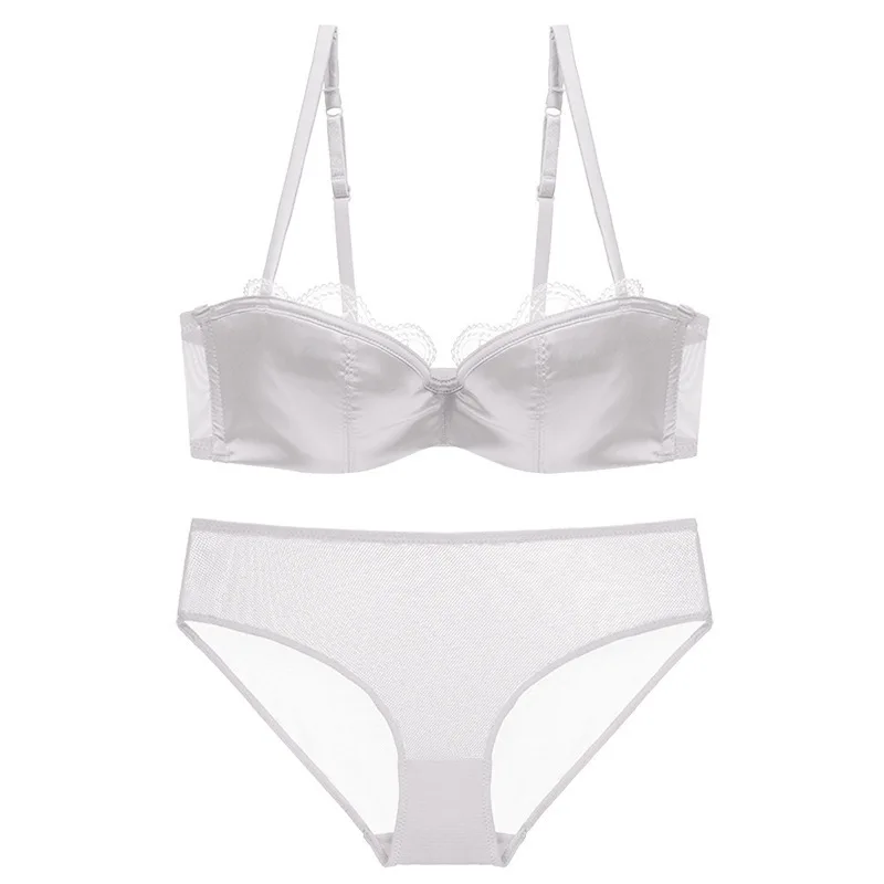 

New Lace Sexy Smooth Deep V Underwear Satin Thin Bra Half Cup Traceless Bra Set Sexy Bra and Panty Sets