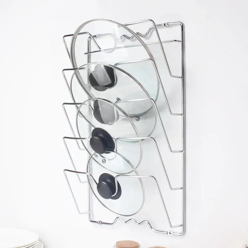 

Kitchen Pot Cover Rack 5-Layer Wrought Iron Rack Metal Drying Pan Rack Multifunctional Wall Hanging Pot Lid Shelf Kitchen Tool