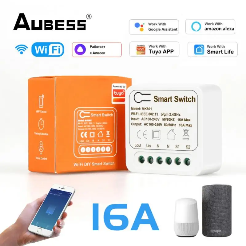 

Tuya DIY Switch 10/16A WiFi Mini Smart Switch Module Breaker Smart Home Voice Control Timer Works With Alexa Google Home Yandex