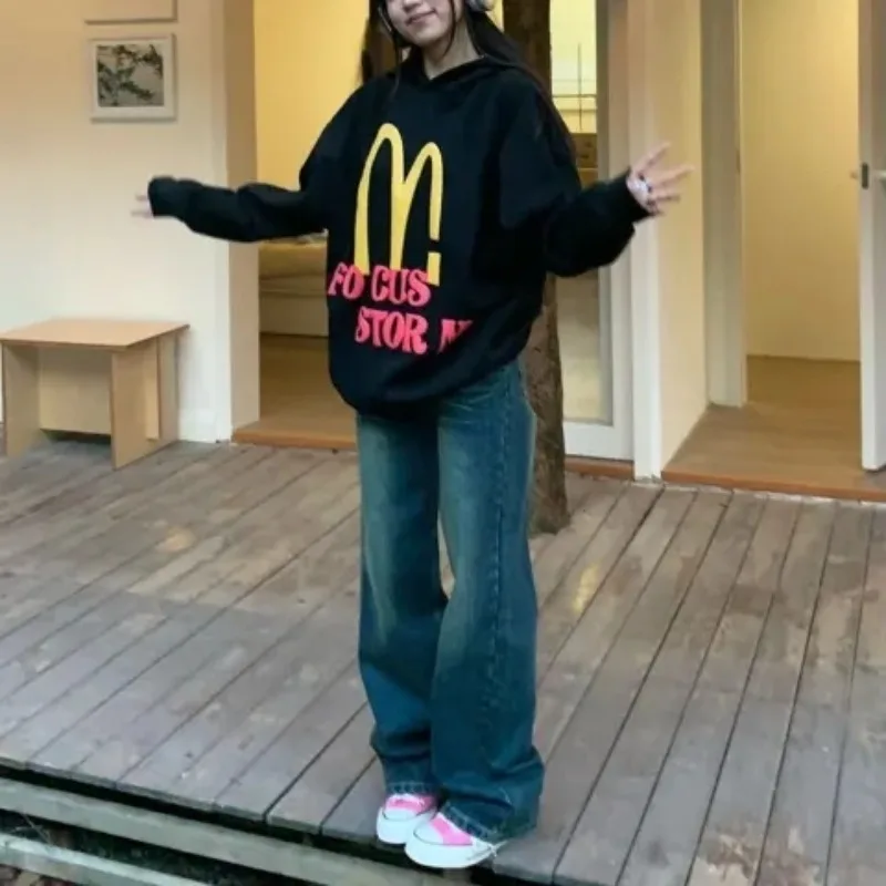 

YUQI винтажный Свитшот Y2k, уличная одежда, Женский оверсайз, эстетический пуловер с принтом в виде американских букв и пены, дизайнерские модные худи