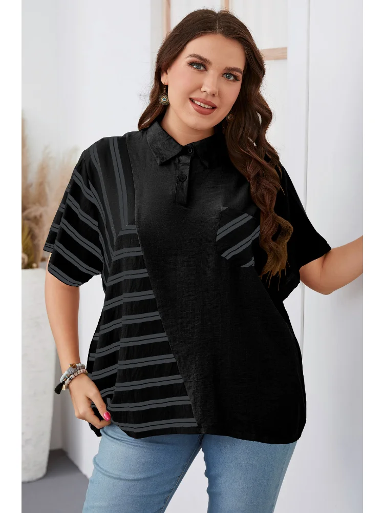 Lapel loose shirt plus size women dress ladies tops  t shirt women  roupas plus size femininas