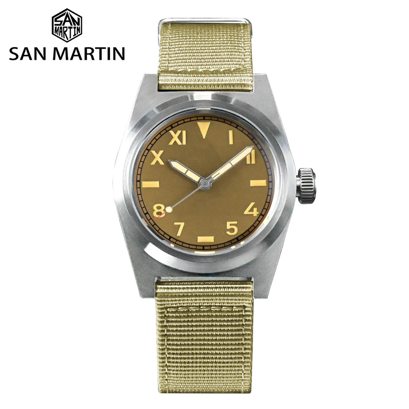 San Martin Pilot часы NH35 38 мм винтажные военные энтузиасты сапфир автоматические