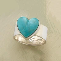 light turquoise heart shaped ring european and american fashion trend mens and womens ring