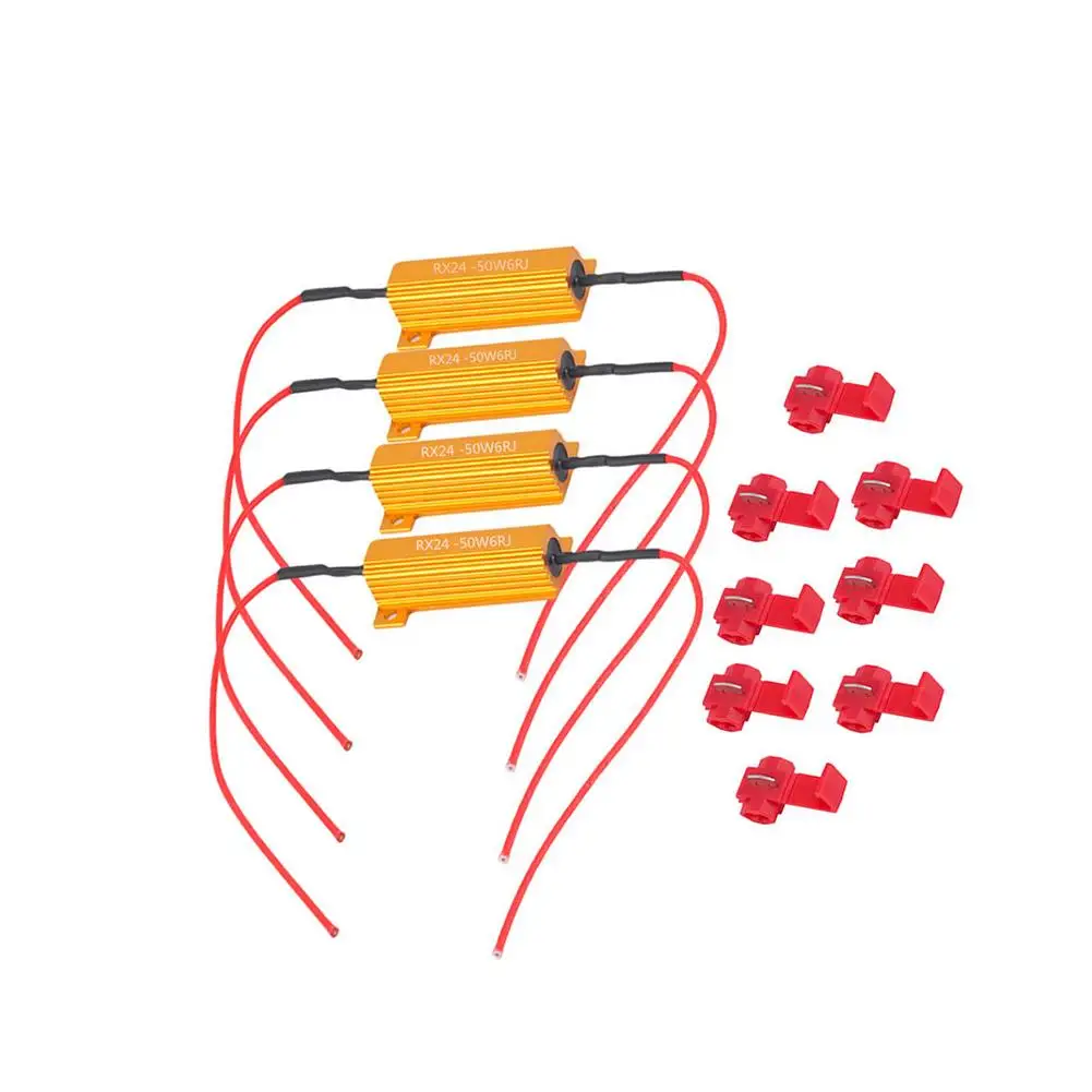 

4pcs 12V 50W LED Turn Bulb Load Resistor 6Ohm Fix LED Turn Signal Light 50mmx15mm Blink Flash Fix Load Resistors LED Bulbs