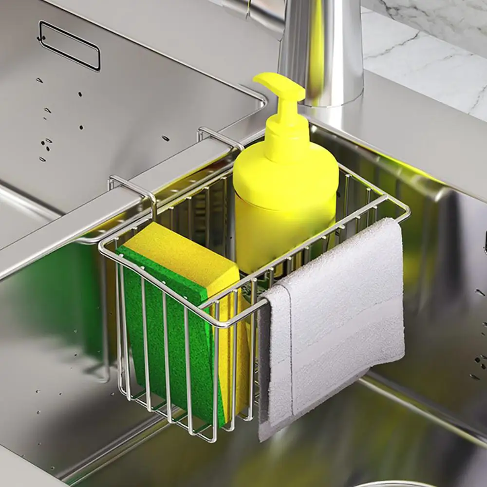 

304 Stainless Steel Wall Mounted Hanging Sink Drain Basket Sponge Soap Holder Rack