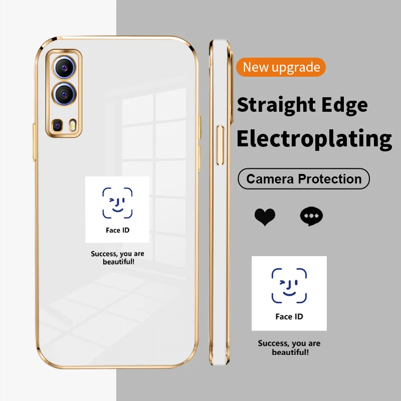 

Electroplated Phone Case on for vivo Y72 Y52 5G iQOO Z3 Y75 Y55 Y33S T1 Y76S Y74S Y77 Y81 Y85 Z1 Shockproof Smiley Face Shell
