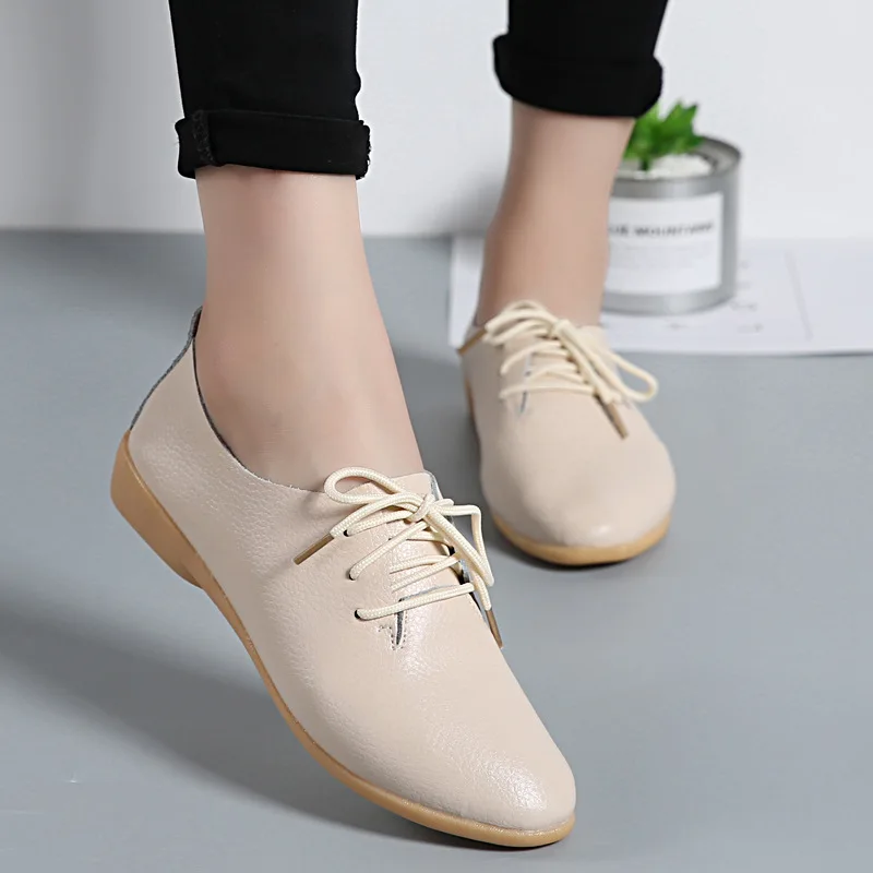 Spring Autumn Woman Shoes Genuine Leather Women's Sneakers Lace-Up Female Flats Pointed Toe Ladies Casual Size Shoe Size 35-44