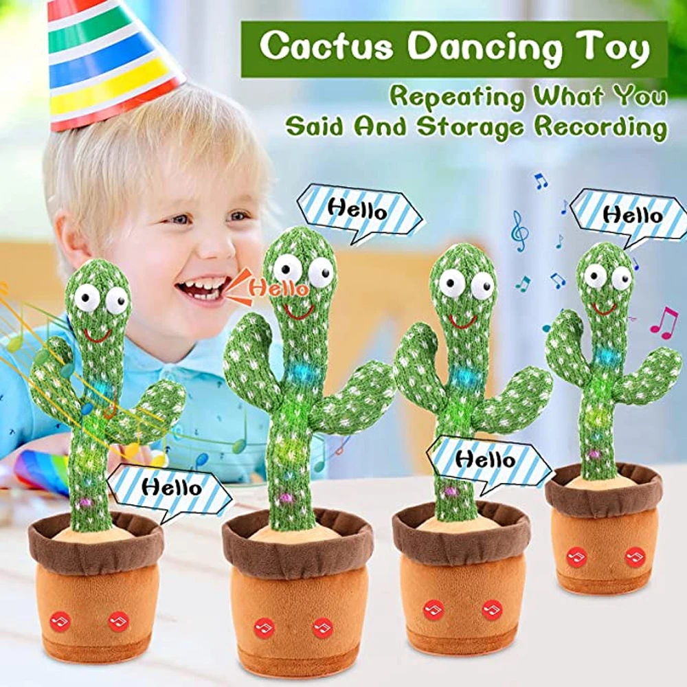 

Bluetooth Dancing Cactus Talking Toy Electronic Plush Toys Sing Record Lighten Battery USB Charging Early Education Funny Gift
