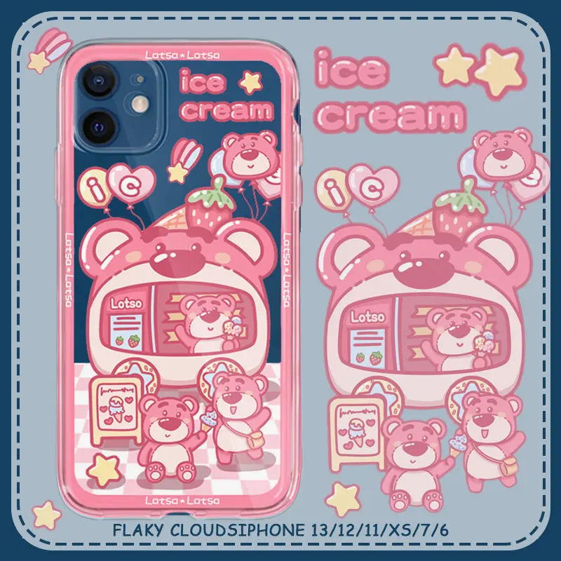 Kawaii Strawberry Lotso IceCream Transparent Soft Shell Silicone Airbag Anti-Fall Phone Case Iphone 13 12 11Promax Cartoon |