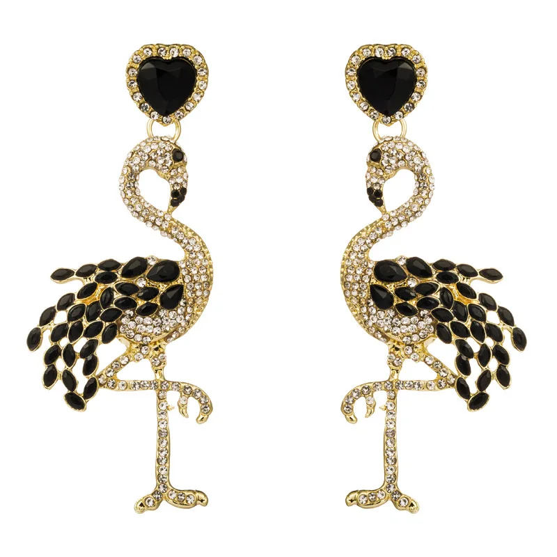 

Gold Statement Flamingo Drop Earrings for Women Large Fuchsia Crystals Dangle Luxury CZ Earrings