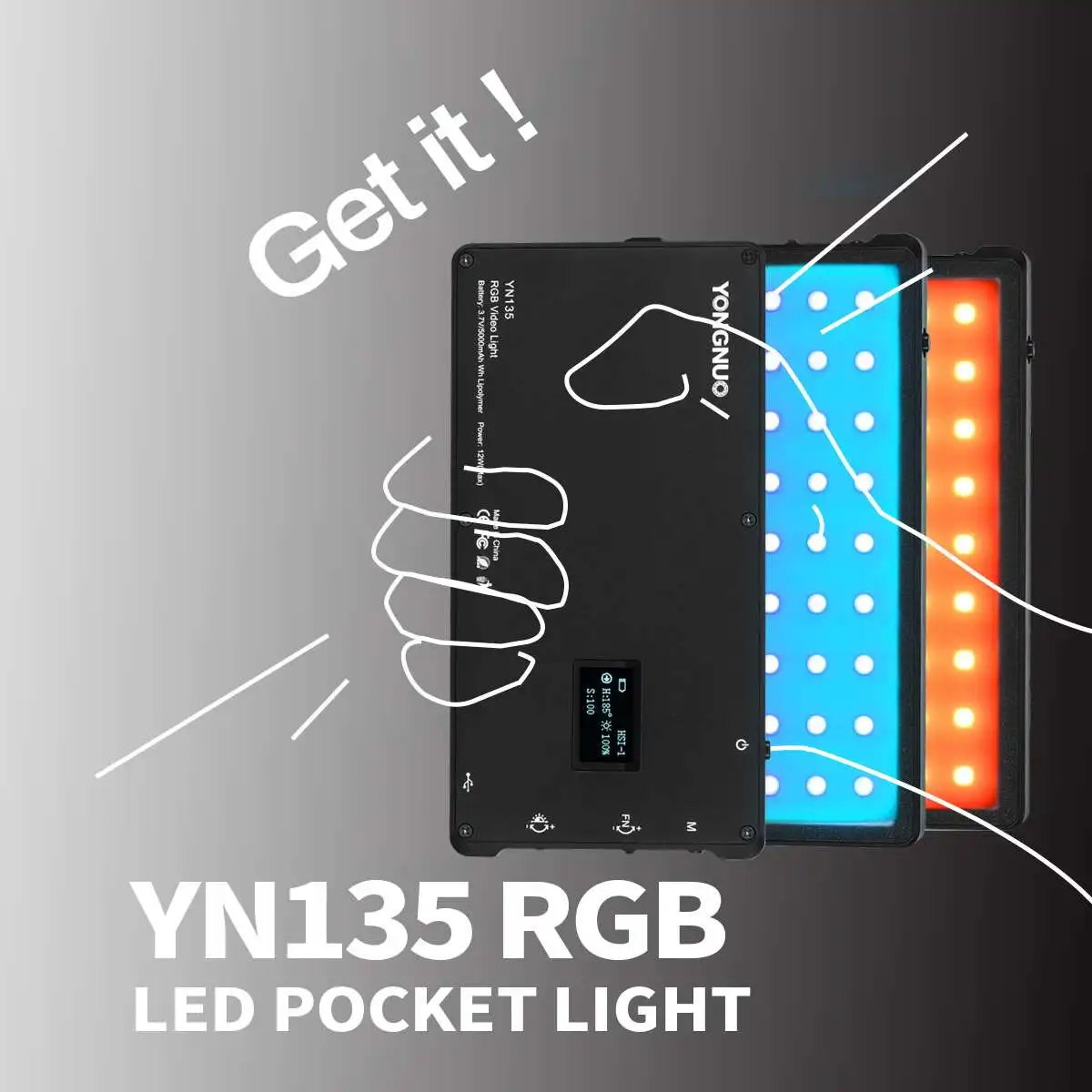 

YONGNUO YN135 Mini RGB Video Led Lights Full Colorful Rechargeable Battery Lamp Pocket Light