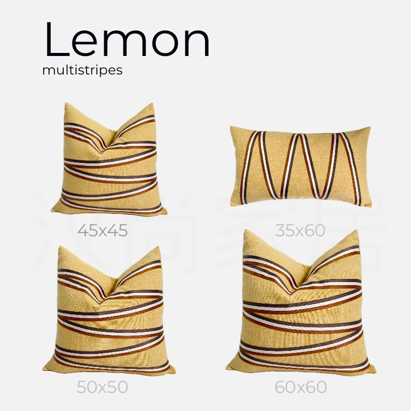 

DUNXDECO Lemon Stripes Cushion Cover Decorative Pillow Case Modern Simple Luxury Geometric Embroidery Blend Fabric Coussin Deco