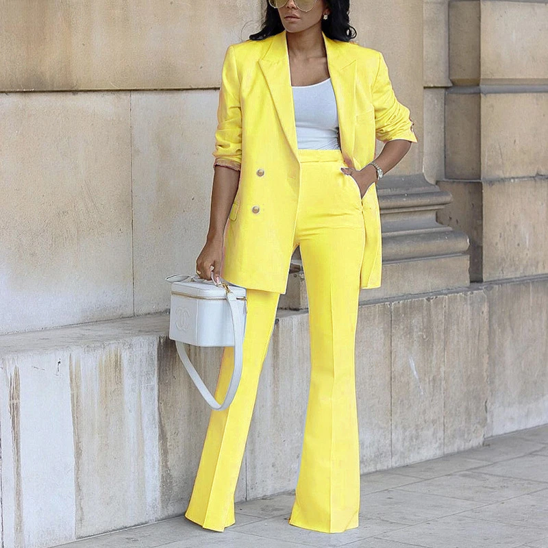 

Women Blazer Pants Suit Solid Straight Top 2 Piece Sets for Office Attire Lady Fashion Outfits Vintage Professional Work Clothes