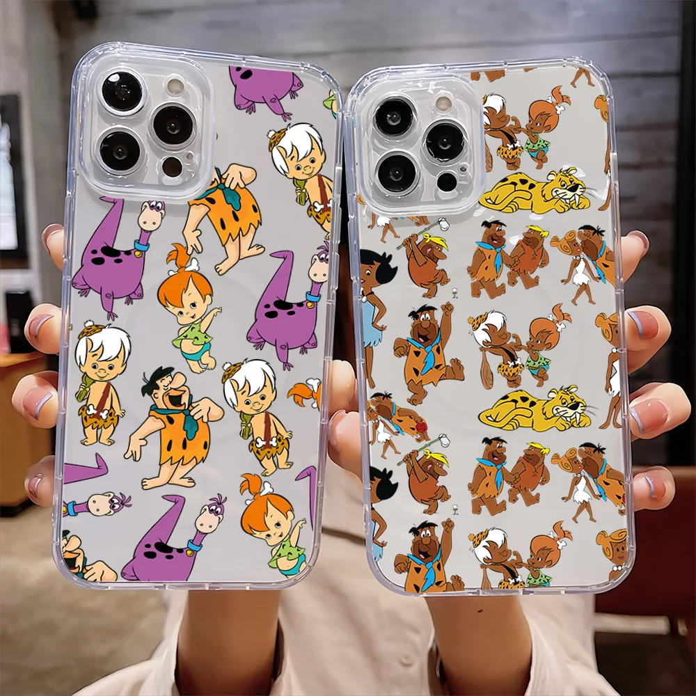 Милый чехол для телефона с рисунком F-Flintstones IPhone 16 15 14 13 12 11 Pro Max Plus прозрачный