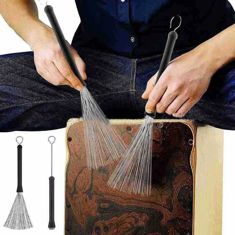 

Newly Metal Wire Drum Brushes Cleaning Tool Portable Jazz Musical Retractable Sticks